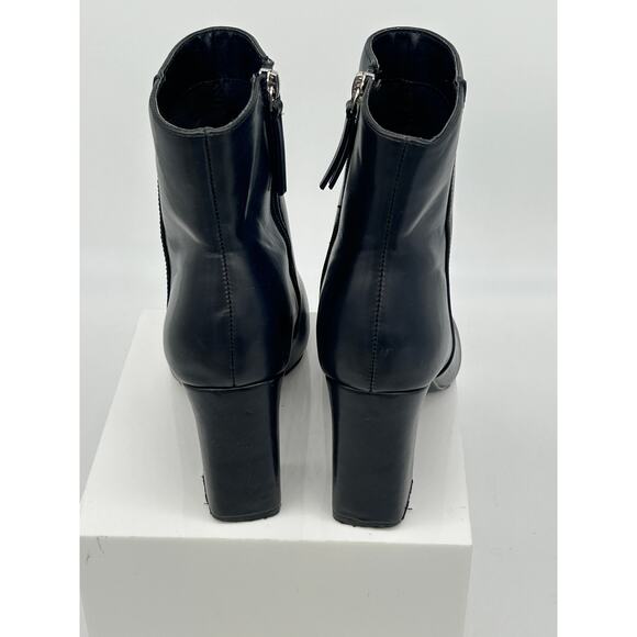Madden Girl Flexx Pointed-Toe Booties Leather Black Block High Heels Sz 7.5 - Picture 2 of 7